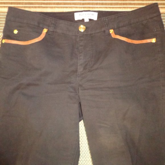 Juicy Couture 5-Pocket Pant 4 Black/Saddle Tan Sheep Skin Leather Piping - Picture 12 of 13